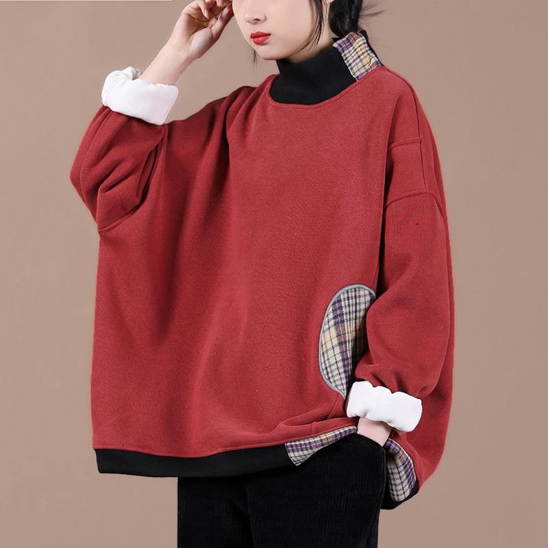 Unique high neck spring clothes Photography red patchwork plaid top