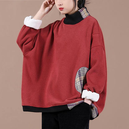 Unique high neck spring clothes Photography red patchwork plaid top