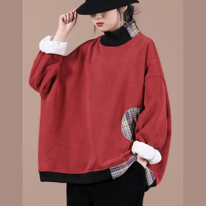 Unique high neck spring clothes Photography red patchwork plaid top