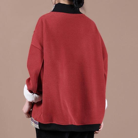 Unique high neck spring clothes Photography red patchwork plaid top