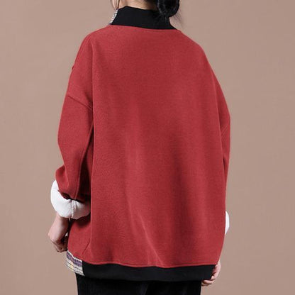 Unique high neck spring clothes Photography red patchwork plaid top