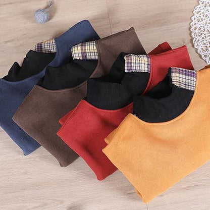 Unique high neck spring clothes Photography red patchwork plaid top