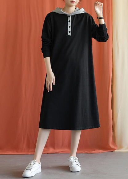 Unique Hooded Cotton Wardrobes Shape Black Dress Fall