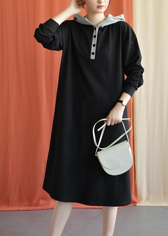 Unique Hooded Cotton Wardrobes Shape Black Dress Fall