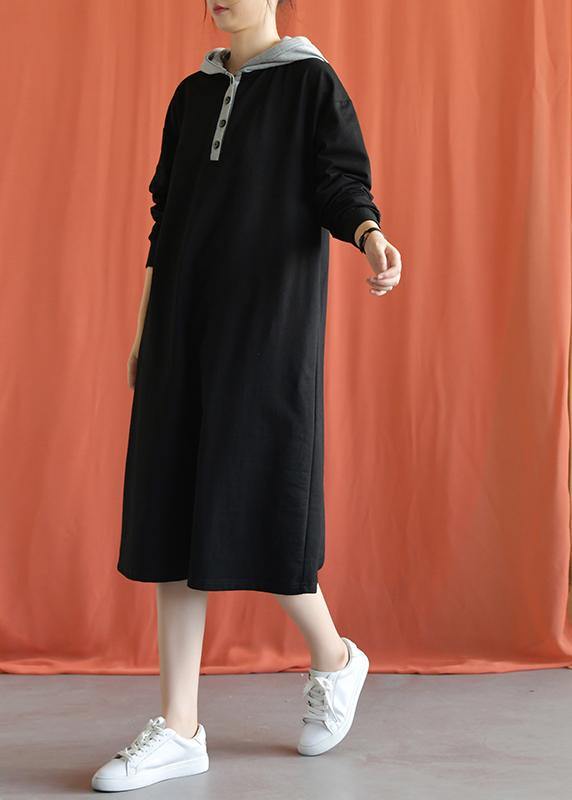 Unique Hooded Cotton Wardrobes Shape Black Dress Fall