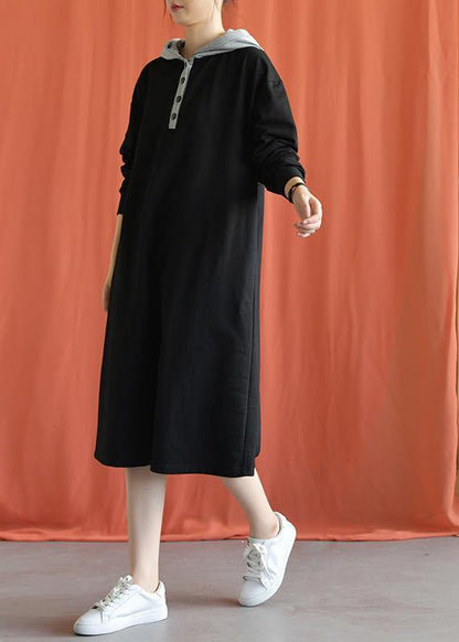 Unique Hooded Cotton Wardrobes Shape Black Dress Fall