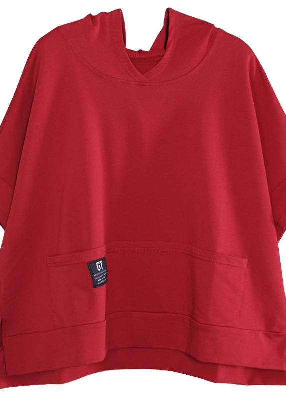 Unique Hooded Cotton Tunic Pattern Red Side Open Shirts Summer