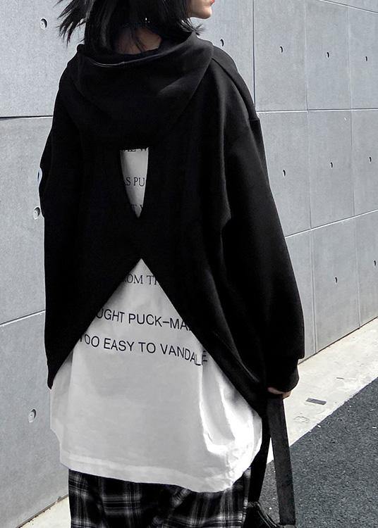 Unique hooded patchwork false two pieces tops Fashion Ideas black tops
