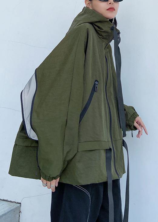 Unique Hooded Pockets Fall Coat Army Green Baggy Coat