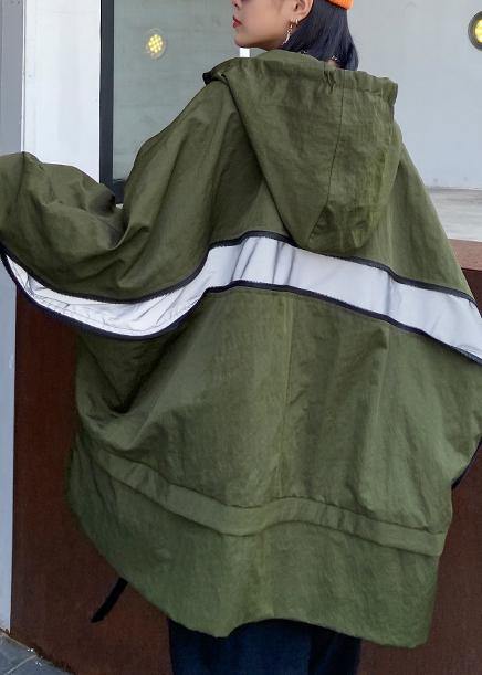 Unique Hooded Pockets Fall Coat Army Green Baggy Coat
