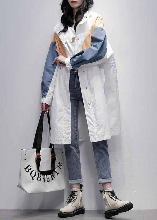 Unique Hooded Zippered Fine Patchwork Tunics for White Dresses Coat