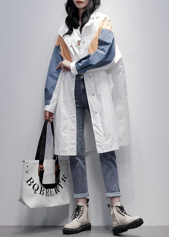 Unique Hooded Zippered Fine Patchwork Tunics for White Dresses Coat