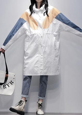 Unique Hooded Zippered Fine Patchwork Tunics for White Dresses Coat