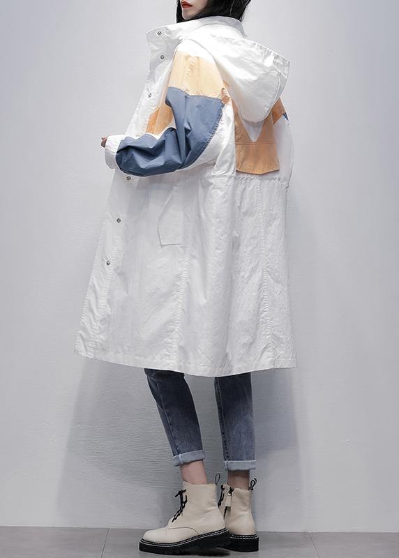 Unique Hooded Zippered Fine Patchwork Tunics for White Dresses Coat