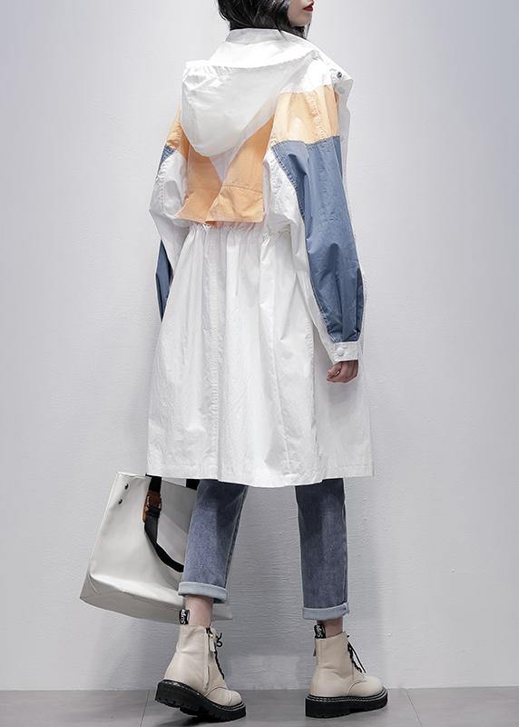 Unique Hooded Zippered Fine Patchwork Tunics for White Dresses Coat