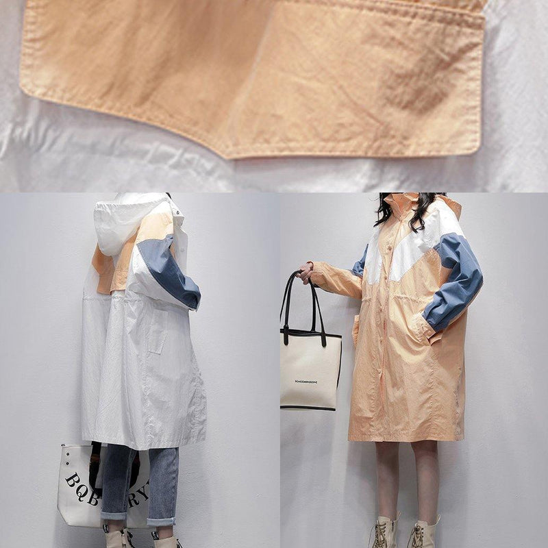 Unique Hooded Zippered Fine Patchwork Tunics for White Dresses Coat
