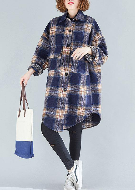 Unique lapel Button cotton shirts women Fashion Ideas navy orange plaid shirts