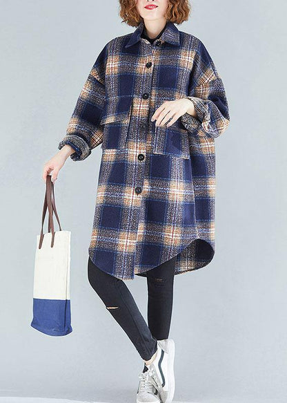Unique lapel Button cotton shirts women Fashion Ideas navy orange plaid shirts