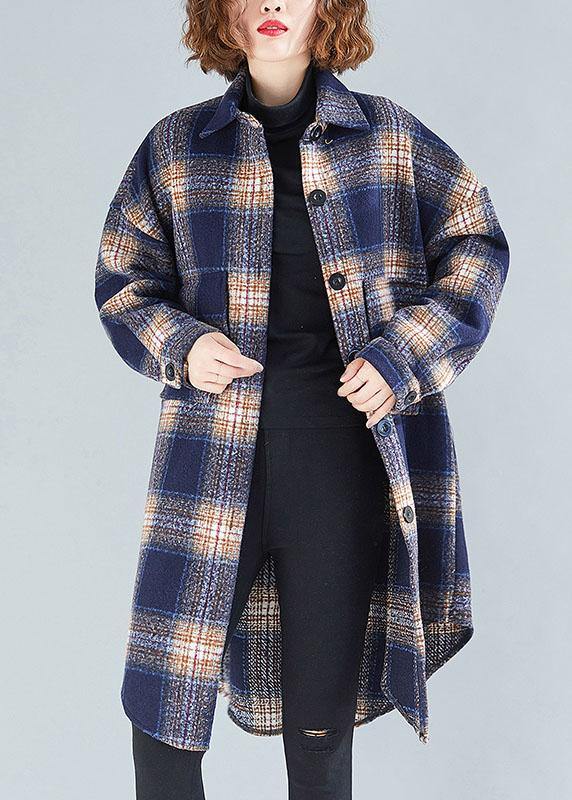 Unique lapel Button cotton shirts women Fashion Ideas navy orange plaid shirts