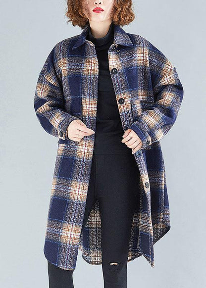 Unique lapel Button cotton shirts women Fashion Ideas navy orange plaid shirts