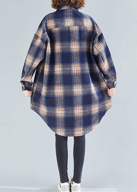 Unique lapel Button cotton shirts women Fashion Ideas navy orange plaid shirts