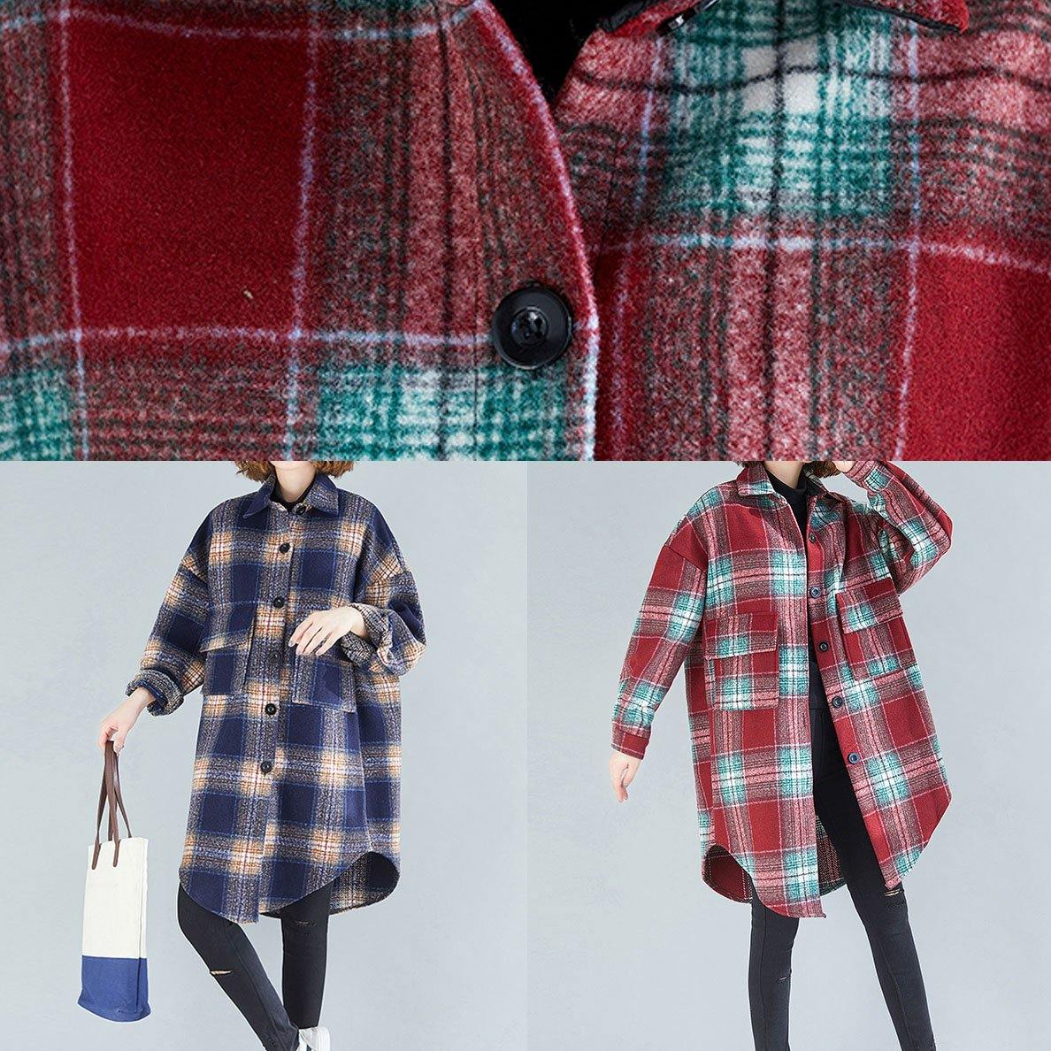 Unique lapel Button cotton shirts women Fashion Ideas navy orange plaid shirts