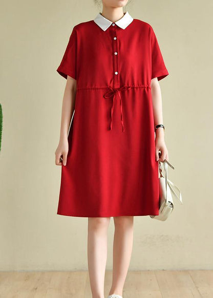 Unique Lapel Drawstring Quilting Dresses Neckline Red Dress