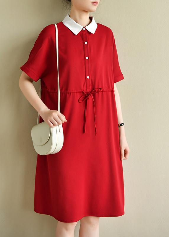 Unique Lapel Drawstring Quilting Dresses Neckline Red Dress