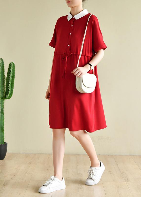 Unique Lapel Drawstring Quilting Dresses Neckline Red Dress