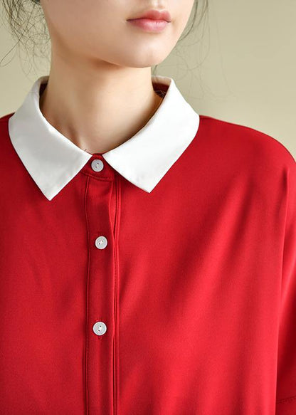 Unique Lapel Drawstring Quilting Dresses Neckline Red Dress