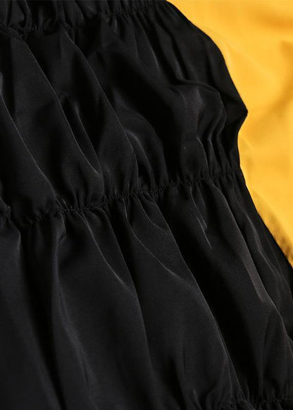 Unique Lapel Cinched Robes Pattern Black Patchwork Green Dress