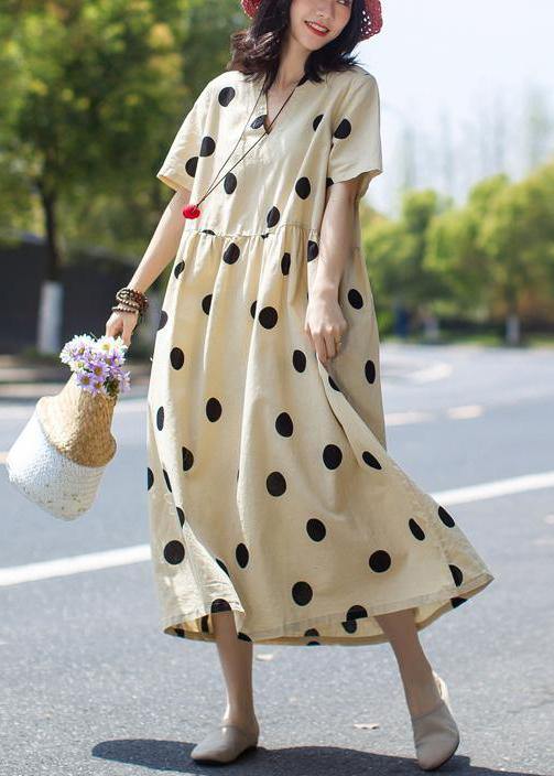 Unique Linen Wardrobes Polka Dot V-neck Loose Linen Dress