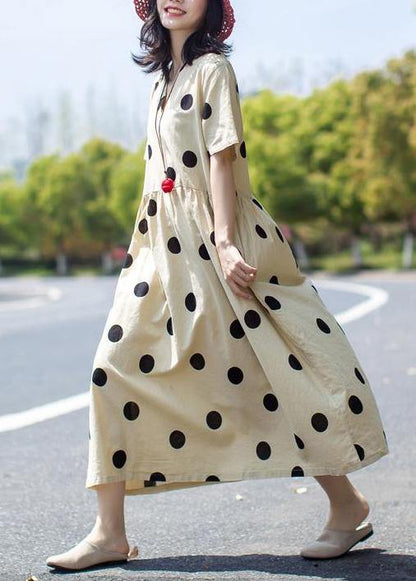 Unique Linen Wardrobes Polka Dot V-neck Loose Linen Dress