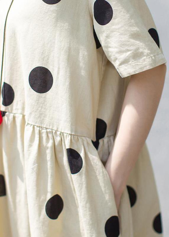 Unique Linen Wardrobes Polka Dot V-neck Loose Linen Dress