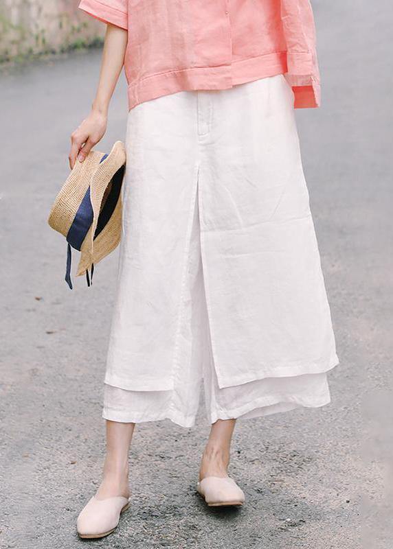 Unique Linen Pants Double Layer White Wide Leg Pants