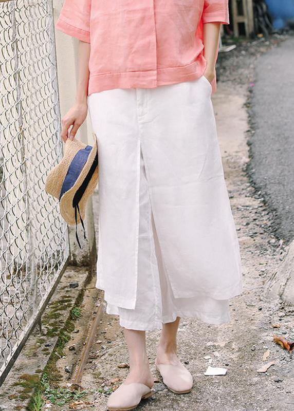 Unique Linen Pants Double Layer White Wide Leg Pants