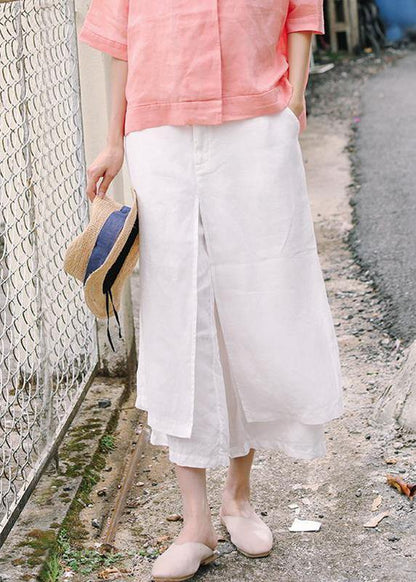 Unique Linen Pants Double Layer White Wide Leg Pants