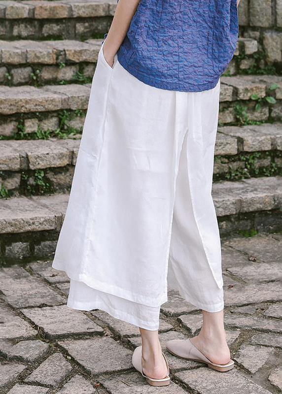Unique Linen Pants Double Layer White Wide Leg Pants