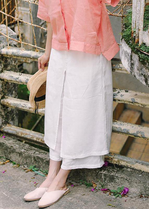 Unique Linen Pants Double Layer White Wide Leg Pants