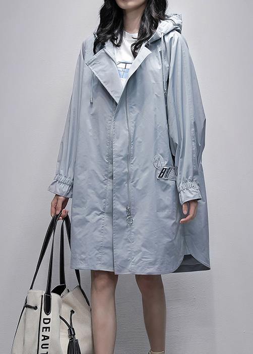 Unique Navy Tunic Pattern Shirts Hooded Zippered Coats