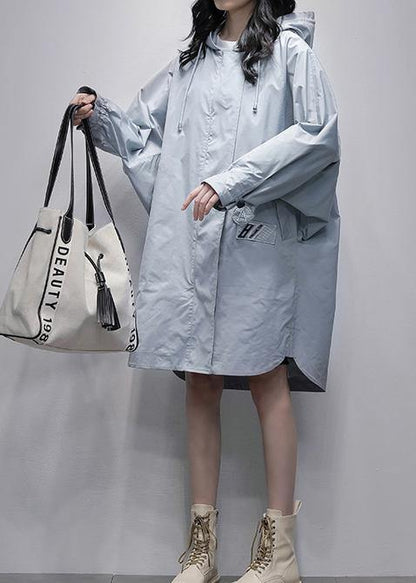 Unique Navy Tunic Pattern Shirts Hooded Zippered Coats