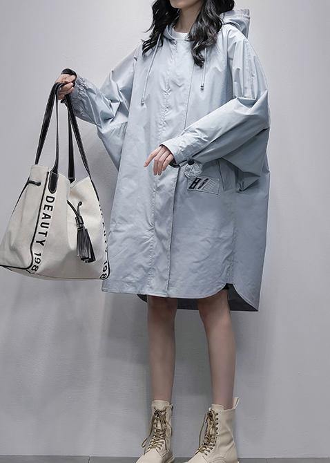 Unique Navy Tunic Pattern Shirts Hooded Zippered Coats