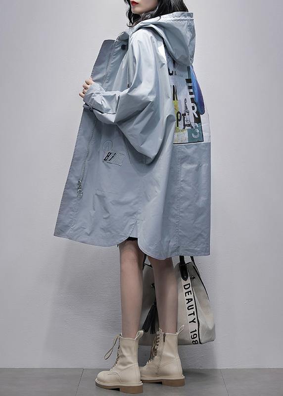 Unique Navy Tunic Pattern Shirts Hooded Zippered Coats