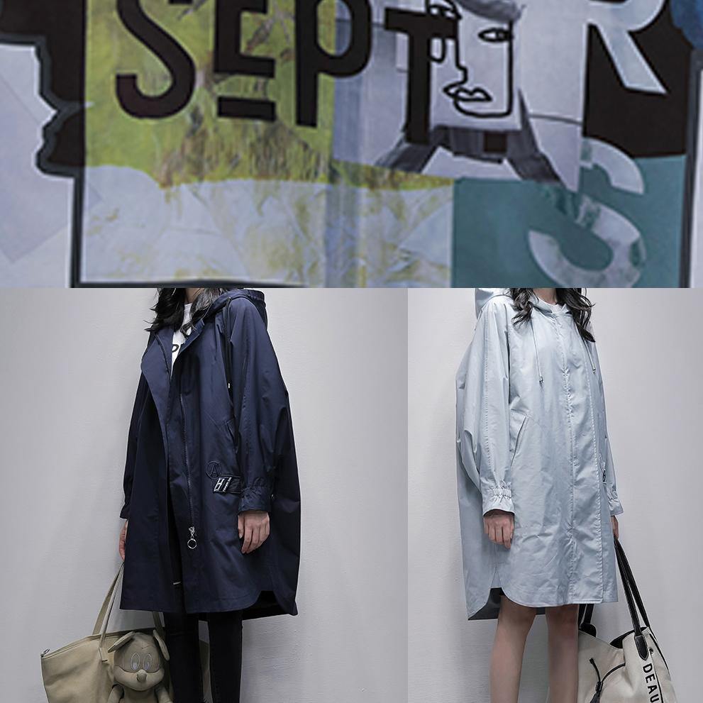 Unique Navy Tunic Pattern Shirts Hooded Zippered Coats