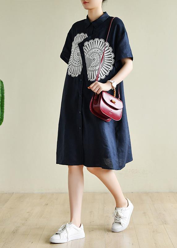 Unique Navy Tunic Dress O Neck Patchwork Lace Art Summer Dress