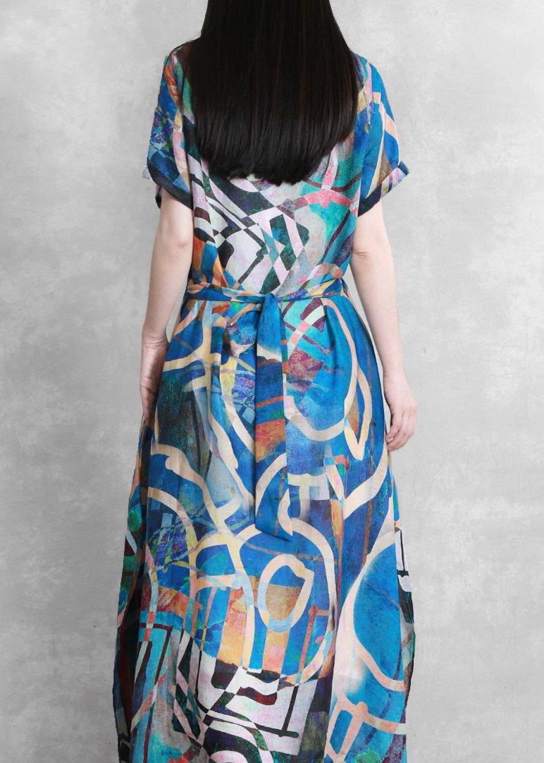 Unique O Neck Summer Quilting Clothes Ideas Blue Geometric Art Dress
