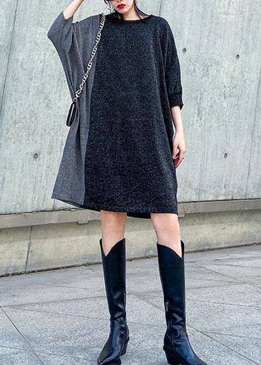 Unique O Neck Batwing Sleeve Cotton Tunic Pattern Black Dress