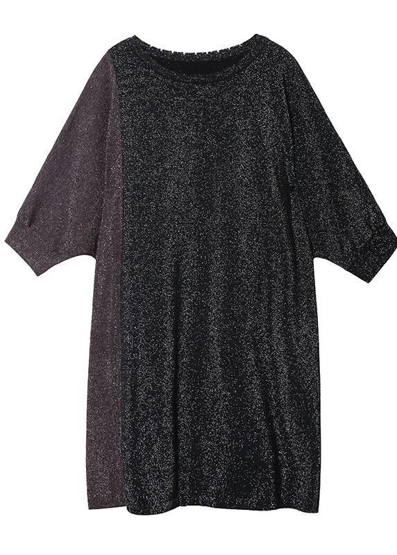 Unique O Neck Batwing Sleeve Cotton Tunic Pattern Black Dress
