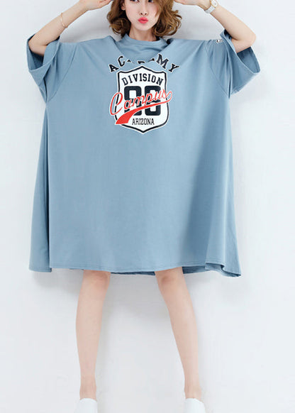 Unique O Neck Asymmetric Cotton Dresses Work Light Blue Midi Dresses Summer