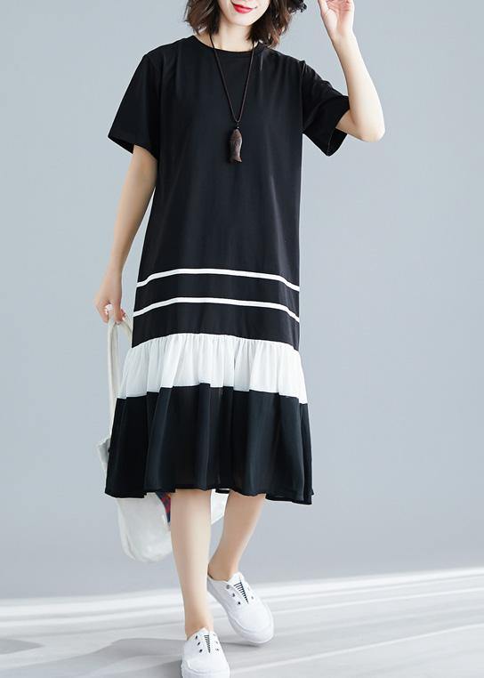 Unique O Neck Blended Wardrobes Tutorials Black Patchwork Long Dress Summer